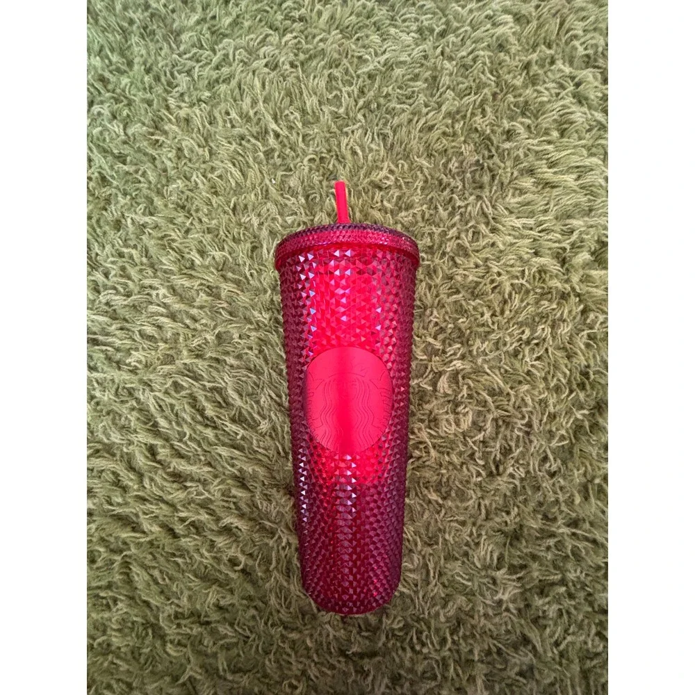 NIB Starbucks Ruby Red Studded Venti Cold Cup 24oz Tumbler with Lid and Straw